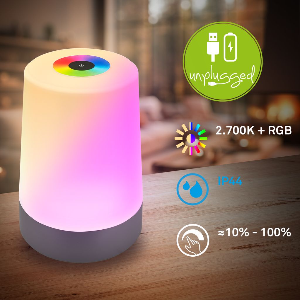 LED Tischlampe Akku LED Tischleuchte Dimmbar Kabellos Touch Terrasse RGB+W 7
