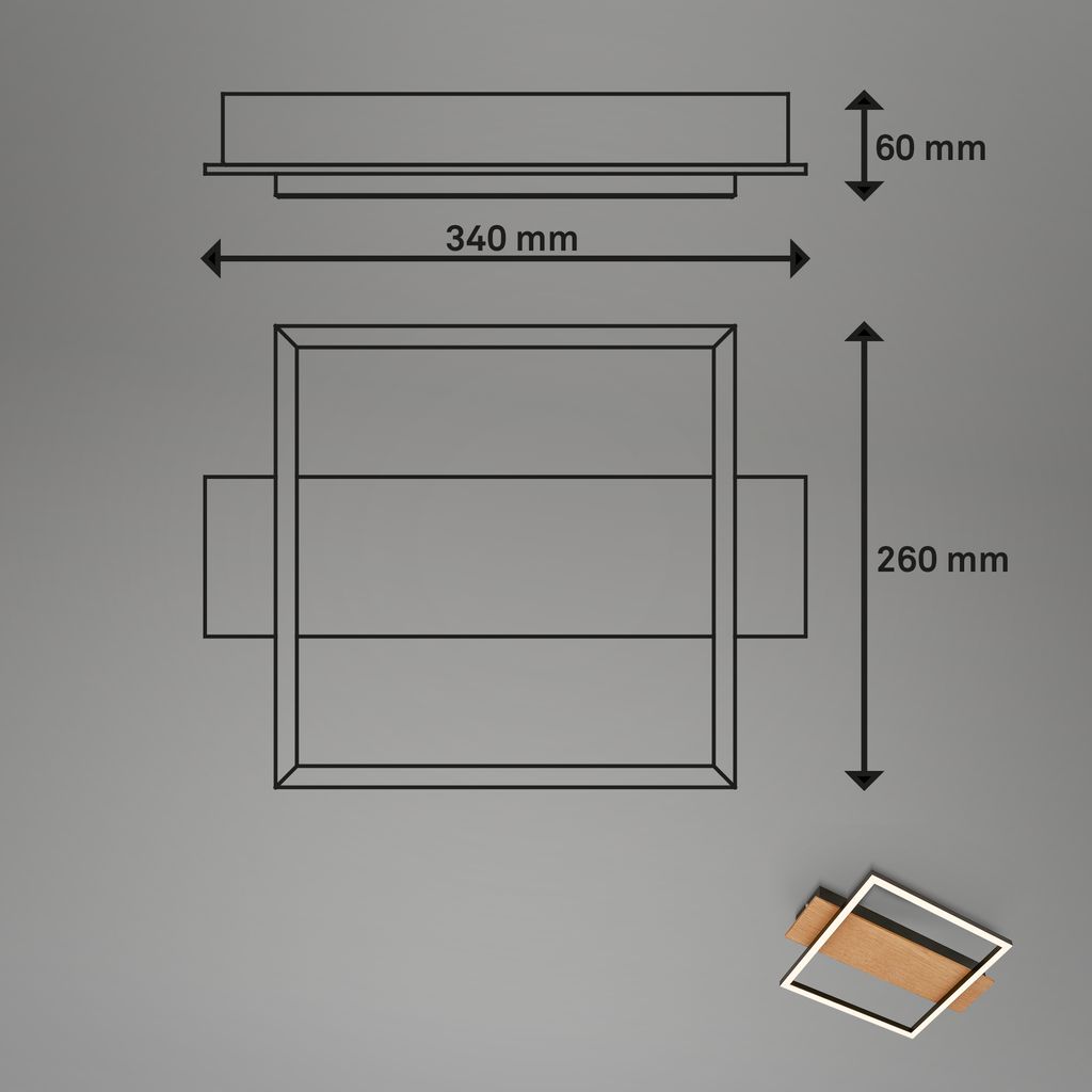 Kada LED Deckenlampe, Holzdekor, warmweißes Licht, Eckig 34x26 cm, Schwarz-Holz