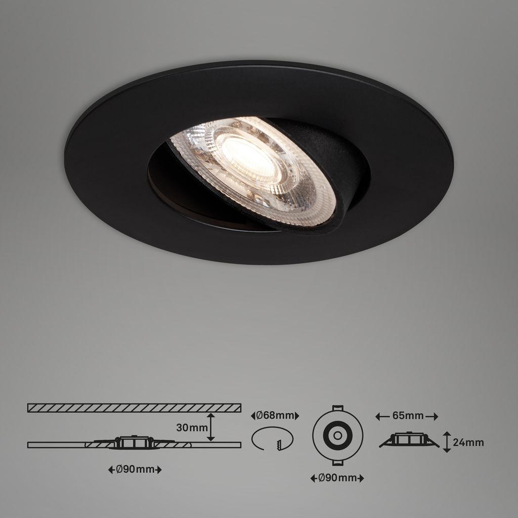 LED Einbauleuchte schwenkbar 3er-Set schwarz-matt 5W dimmbar IP23 Ø9cm Briloner 10
