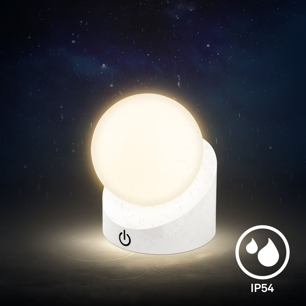 Sora Mini LED Tischlampe kabellos IP54, Dimmbar, Touch, 2er Set, Weiß