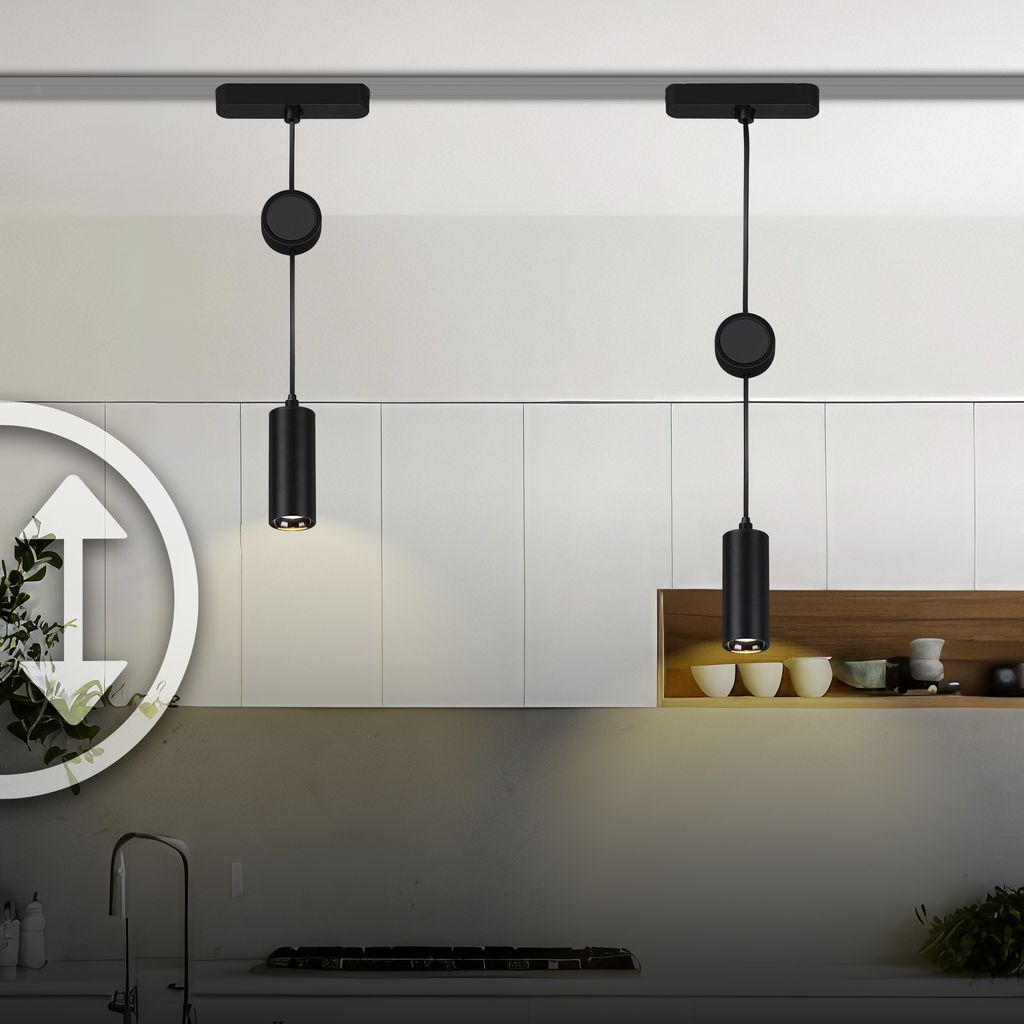 Briloner Luxtrail Schienensystem. Komplettset. 6x LED Spots. 2x LED Pendel. Schwenkbar. Höhenverstellbar. Schwarz. 4 m 3