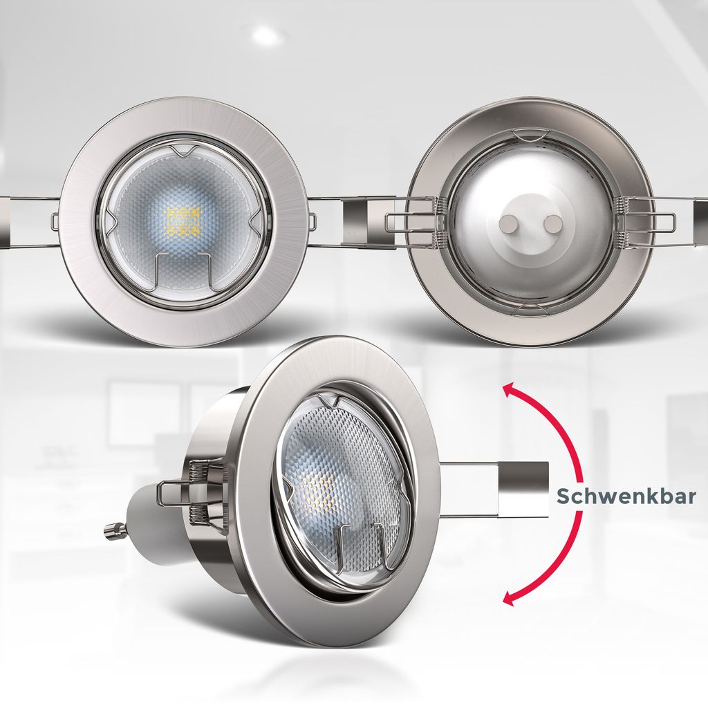 Einbauspot 68mm 10er Set - GU10, 5W, 400lm, LED, warmweiß, matt-nickel