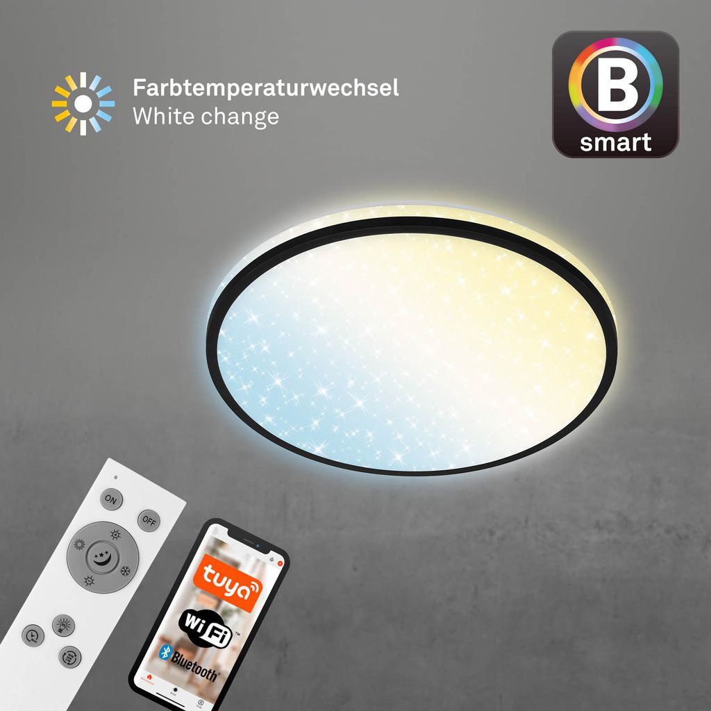 Sternenhimmel CCT LED Deckenleuchte, Ø 33,3 cm, 24 W, 2500 lm, Schwarz