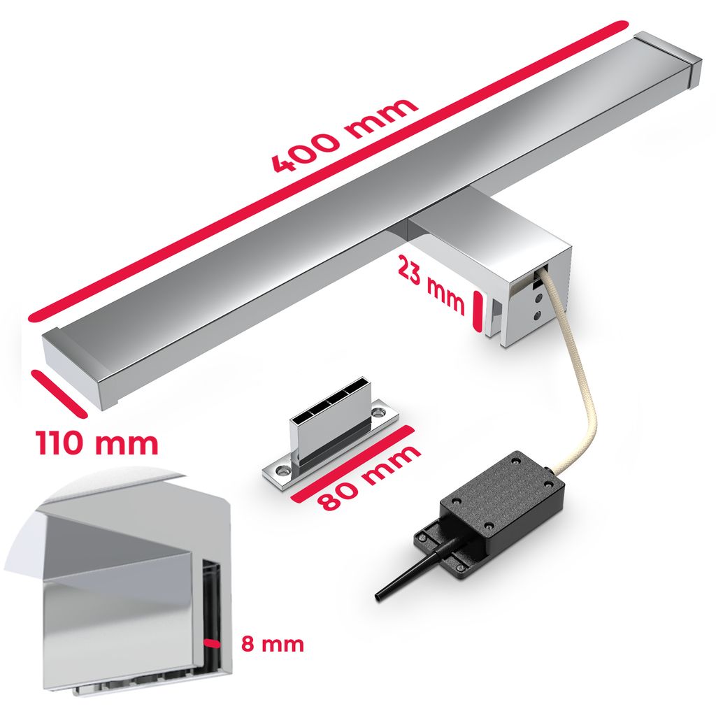 Spiegelleuchte - 7W, 600lm, LED, 2 in 1 Montage, 40cm, neutralweiß, chrom