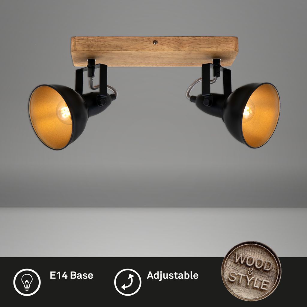 Deckenleuchte Spotleuchte Schwenkbar E14 25 W schwarz Metall-Holz Briloner 2