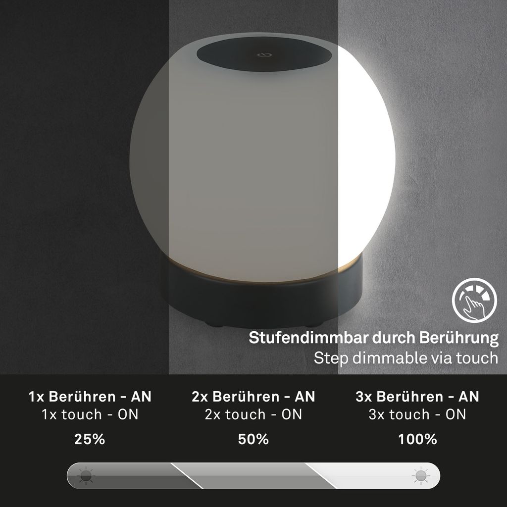 LED Akku Tischleuchte, Ø16 cm, LED-Modul,  3W, 350 lm, schwarz