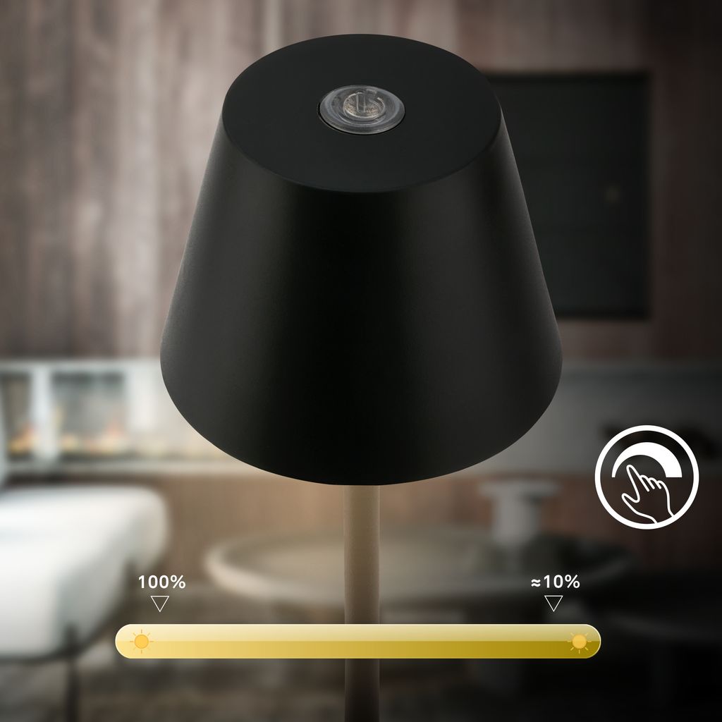 Kiki Nano Tischlampe - 1,5W, 130lm, Akku, LED, Dimmbar, Warmweiß, Schwarz