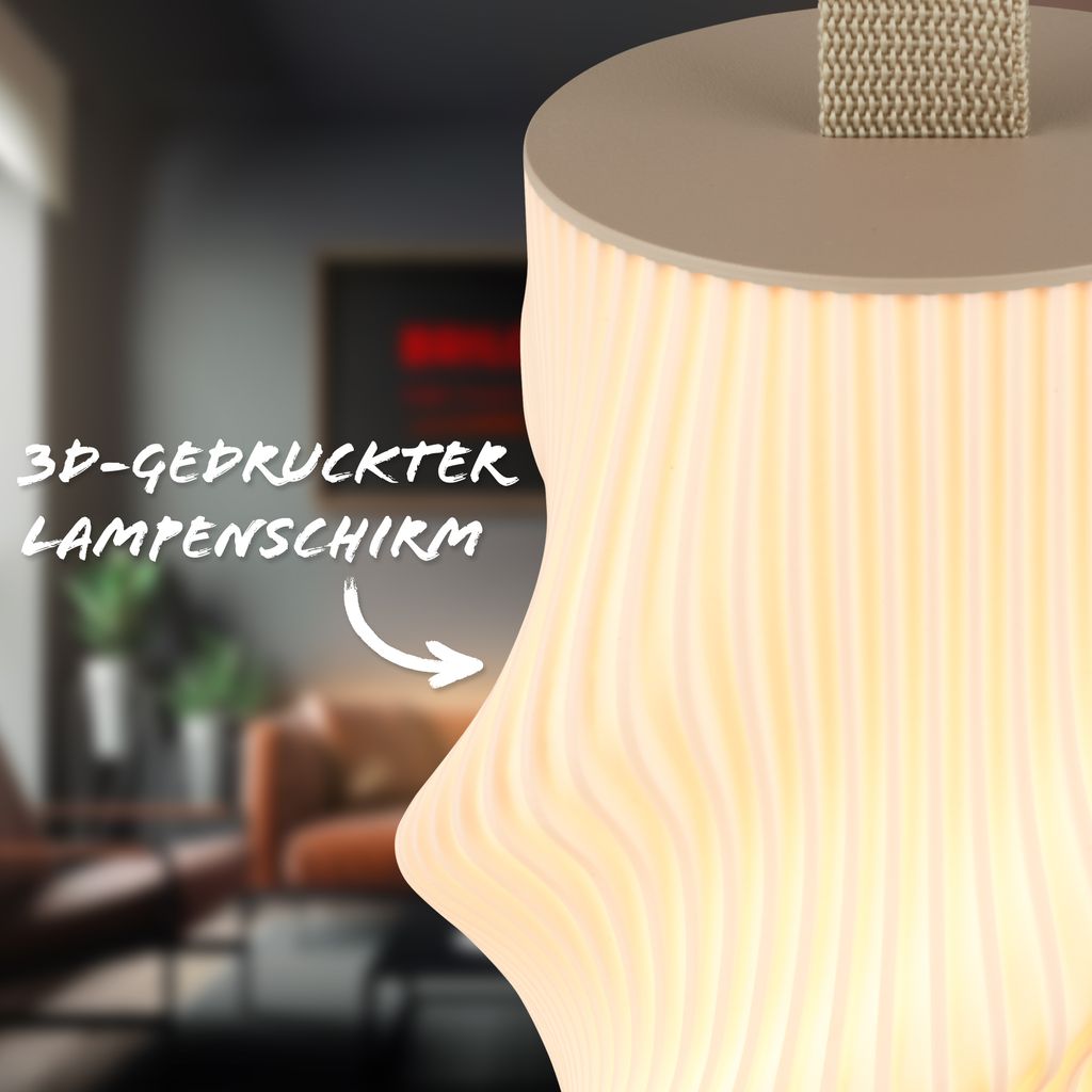 Tubi Tischleuchte - 2W, 150lm, Akku, LED, Touch, Dimmbar, 3D-Druck, Beige
