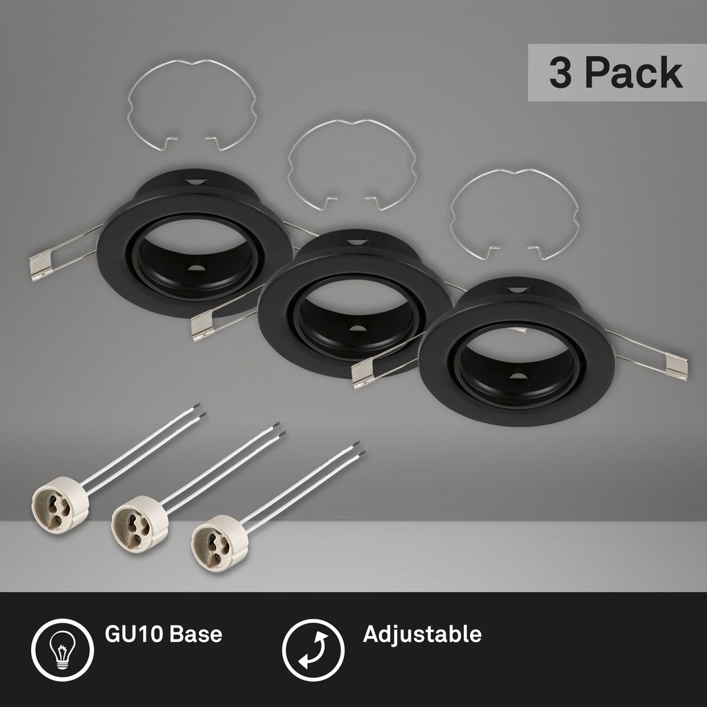 3er Set LED Einbauleuchte, Ø 8,6 cm, Schwarz