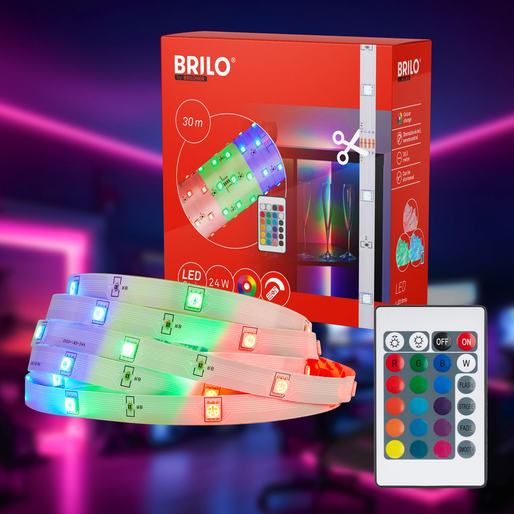 Briloner LED Strip 30m, télécommande, modes de couleur RGB, blanc