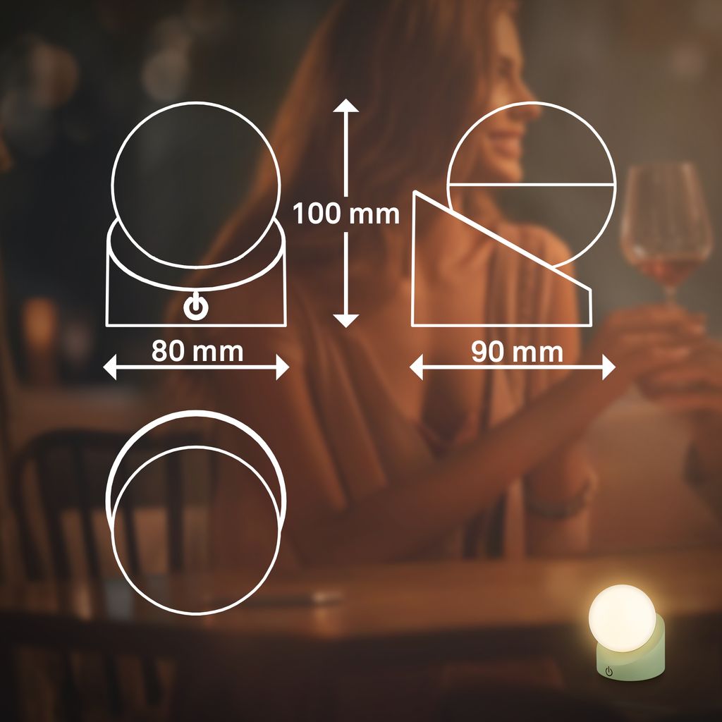 Sora Mini LED Tischlampe kabellos IP54, Dimmbar, Touch, 2er Set, Grün