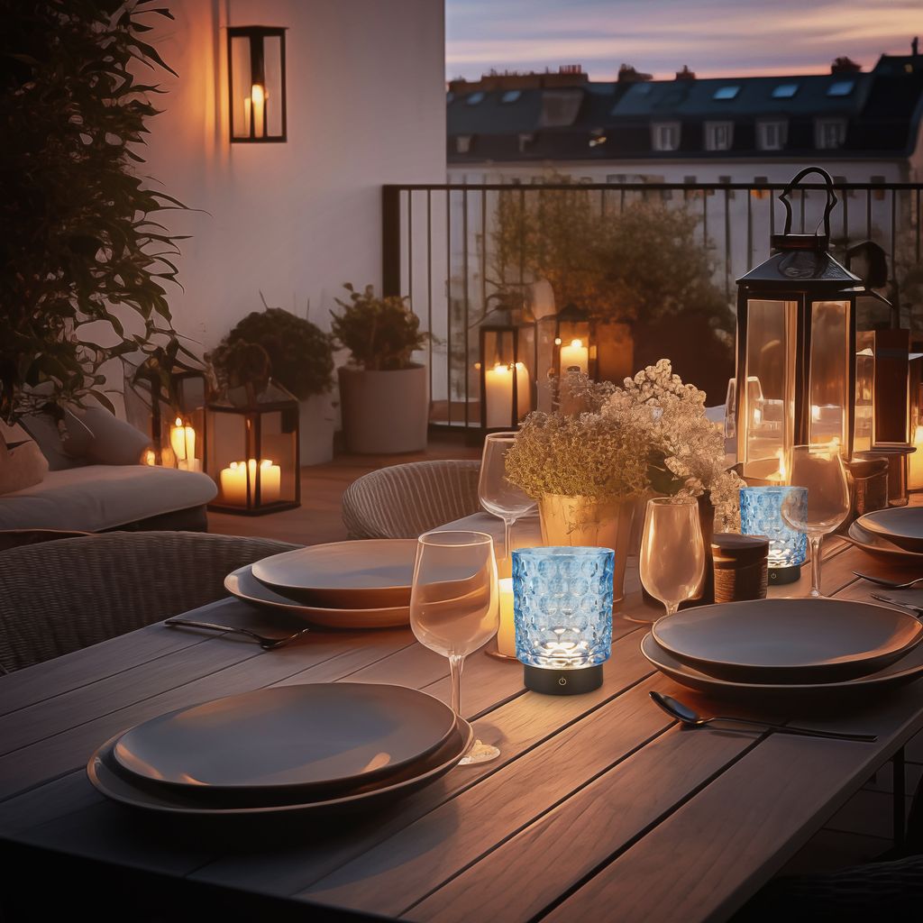 Sunora LED Tischlampe kabellos IP44, Dimmbar, Touch, 2er Set, Blau