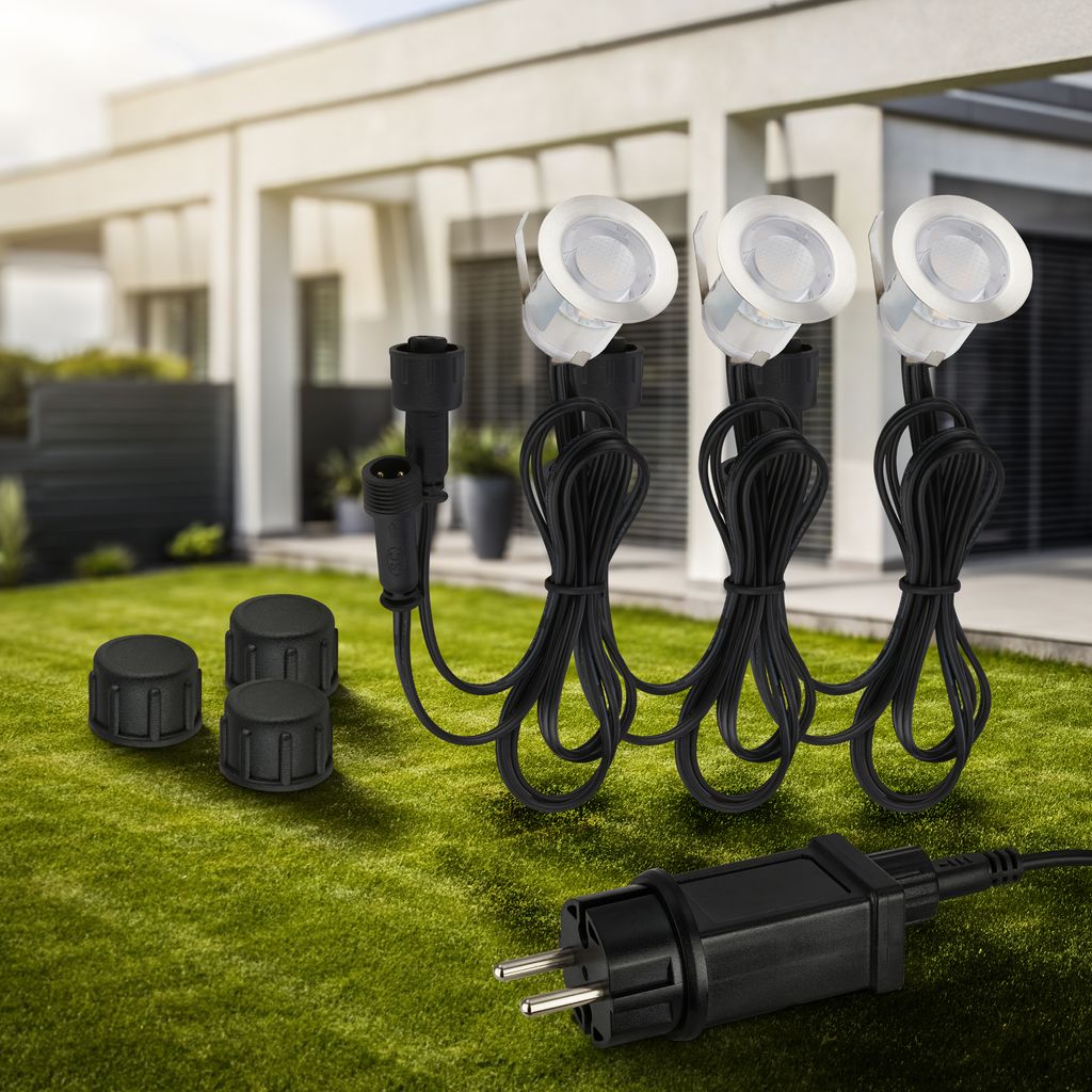 CONNECT TO SHINE Starterset Kebony mit 3er Set LED Bodeneinbaustrahler. IP67 7