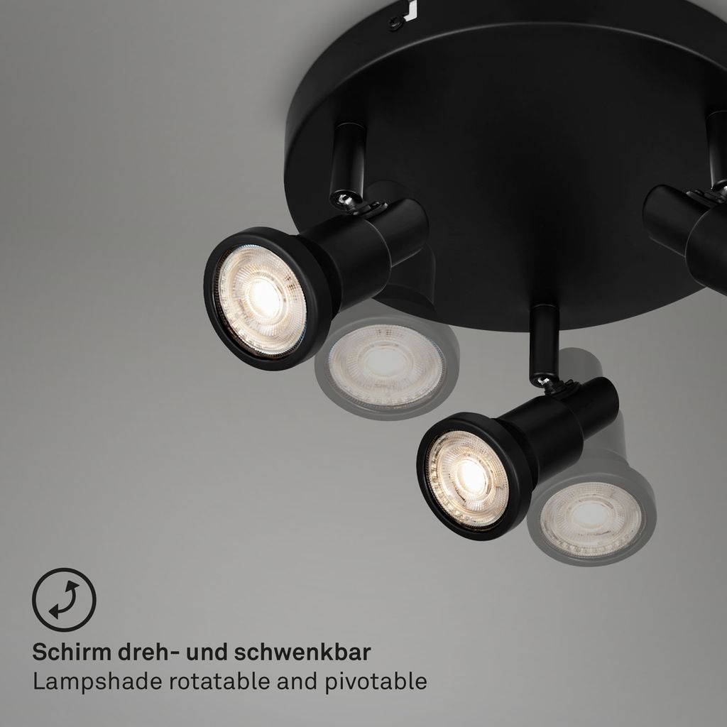 Briloner Leuchten - LED Deckenlampe Badezimmer. verstellbar. LED Deckenleuchte Bad. IP44. warmweiße Lichtfarbe. GU10. Schwarz. 210x106 (DxH) 3
