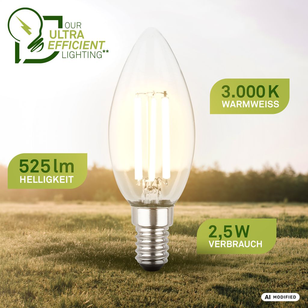 6er Set Bulb A LED Leuchtmittel EEK A - 2,5W, 525lm, E14 Fassung, Warmweiß