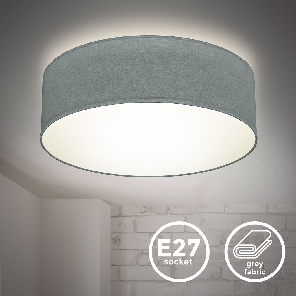 B.K.Licht Ceiling Lamp Shade, Ø11,8in, Grey Fabric, E27 Socket, Bulb not Included, Flush Mount Ceiling Fitting, Modern Light Fitting for Bedroom, Living Room, Dining Area IP20