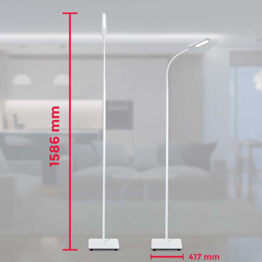 Stehlampe - 6,5W, 600lm, LED, dimmbar, touch, schwenkbar, CCT, Weiß