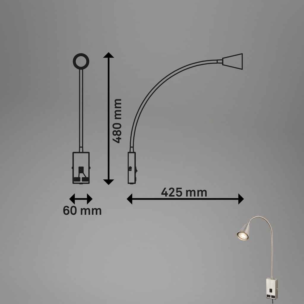 Briloner Justra leeslamp, draaibaar, 2 USB poorten, mat nikkel
