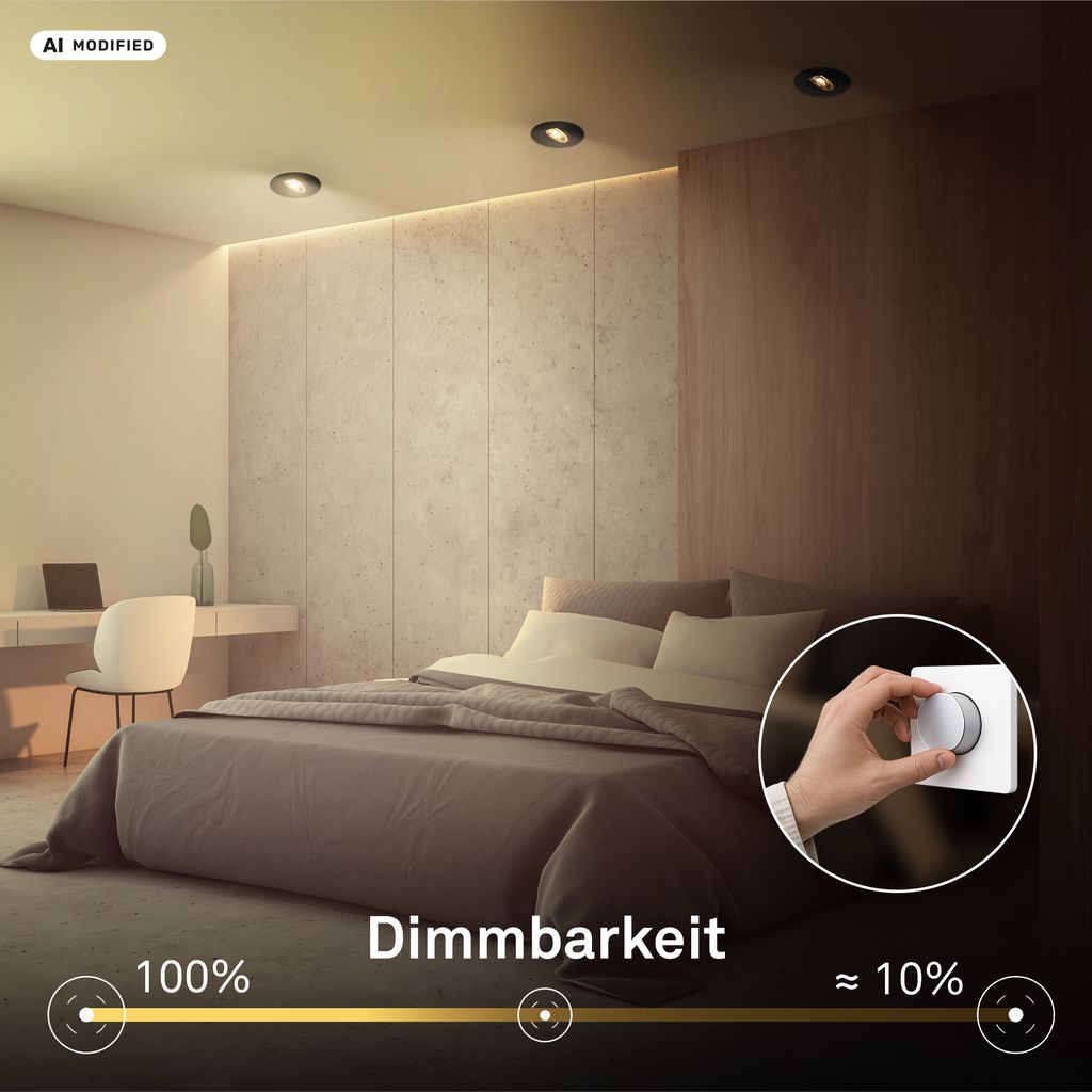 Dimara LED Einbaustrahler 68mm 3er Set - 230V, 4,9W, 460lm, CTS Schalter, Dimmbar, Schwarz