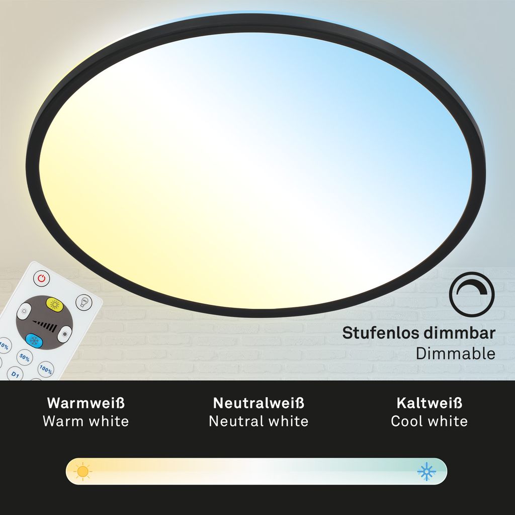 LED Panel Dimmbar Fernbedienung Ultraflach CCT 22 W schwarz Kunststoff Briloner 5