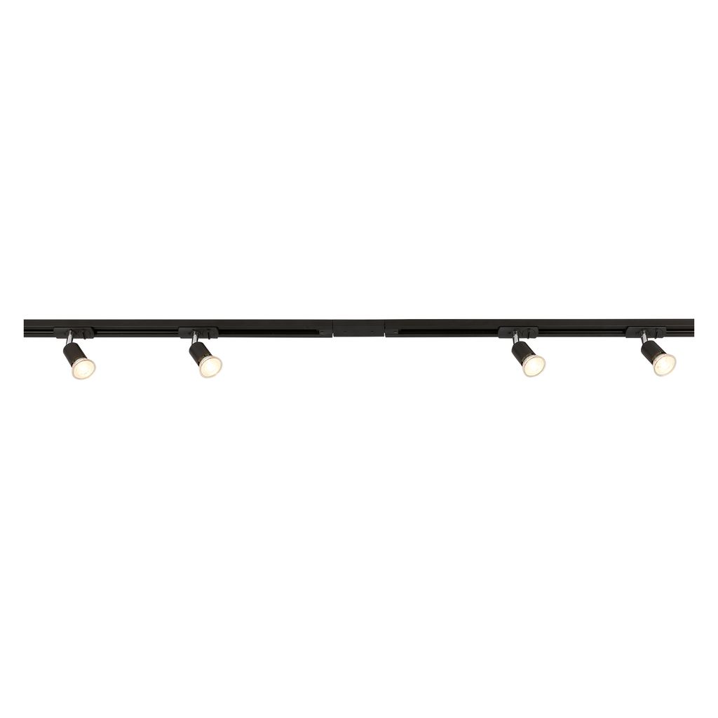 Rail Track Lighting Starter Set - 4 GU10 Spotlights, Adjustable, Black