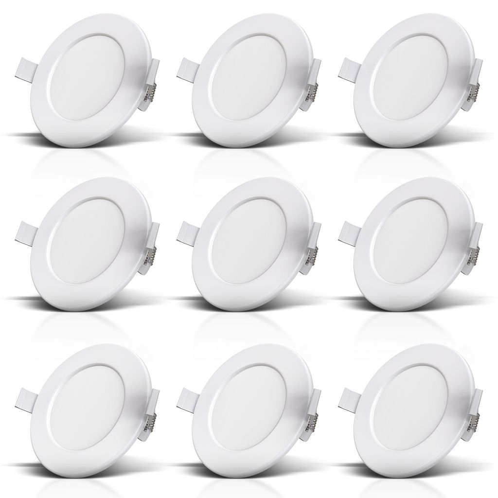 Einbauspot 100mm 9er Set - 230V, 6W, 450lm, LED, IP44, warmweiß, weiß