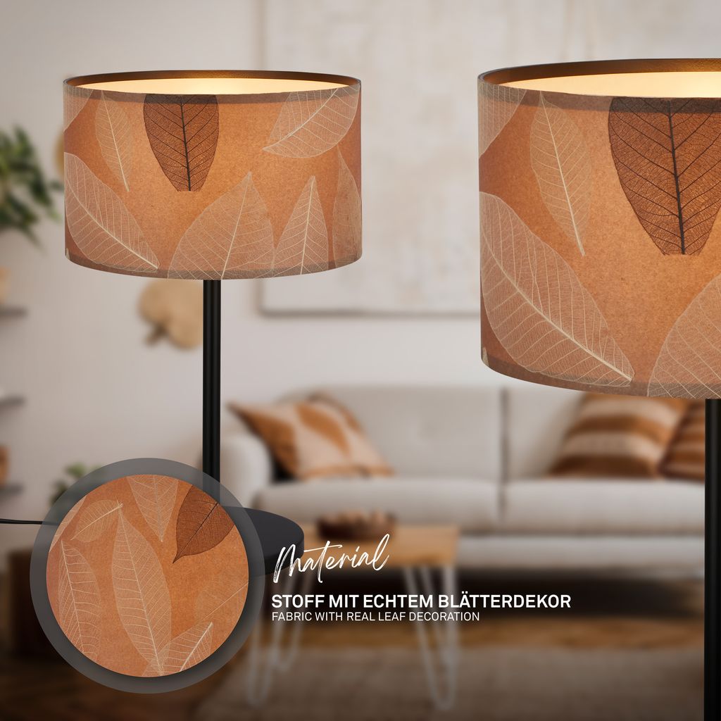 Briloner Mata Tischlampe. Blätterdekor. Kabelschalter. Boho-Stil. E27 Fassung. Caffefarben. Ø25 x 41.5 cm 2