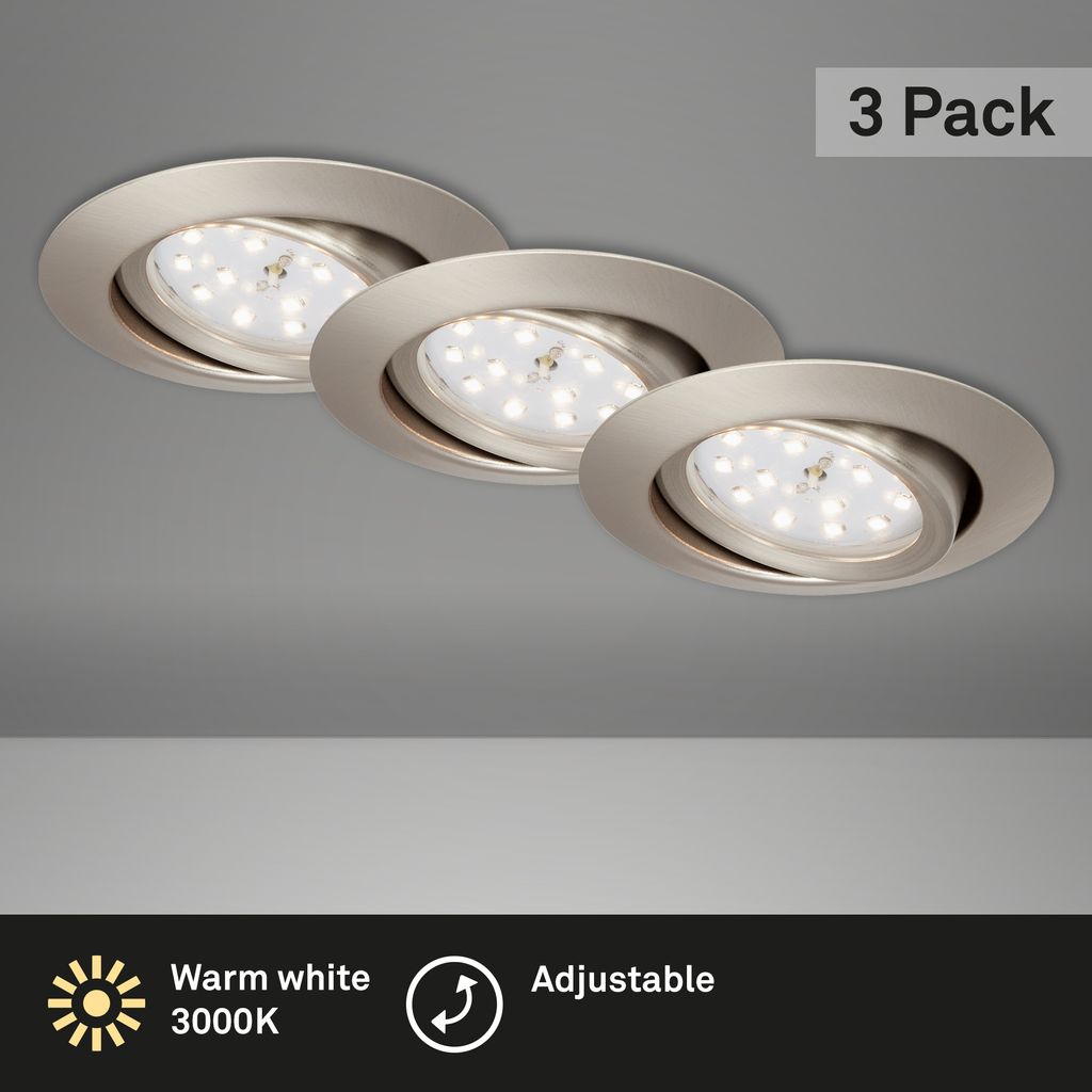 3er Set LED Einbauleuchte, Ø 8,2 cm, 3 W, Matt-Nickel