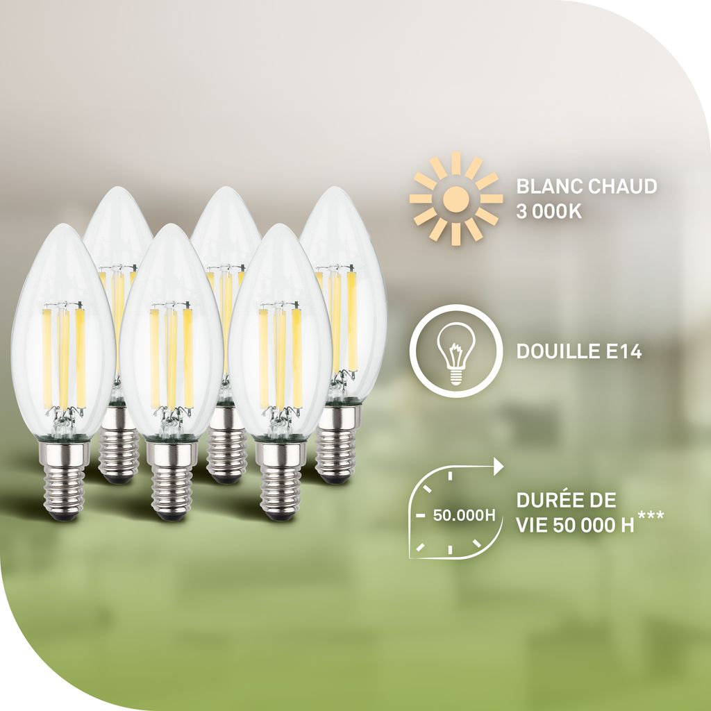 6er Set Bulb A LED Leuchtmittel EEK A - 2,5W, 525lm, E14 Fassung, Warmweiß