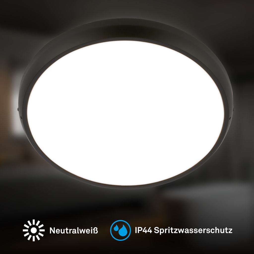 Navaro Deckenleuchte Ø37,5 cm - 24W, 2900lm, Neutralweiß, IP44, Schwarz