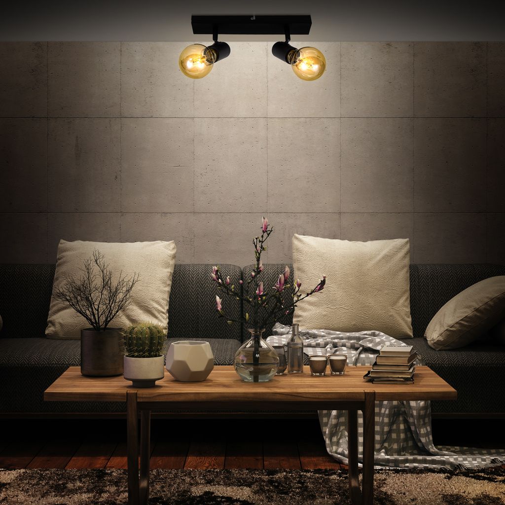 B.K.Licht Ceiling Light, 2 Rotatable Spots, E27 Socket, Bulbs not Included, Spotlight for Kitchen, Dining Room & Bedroom, Black Lamp, Metal Spot Bar, Swivel Design IP20 230V