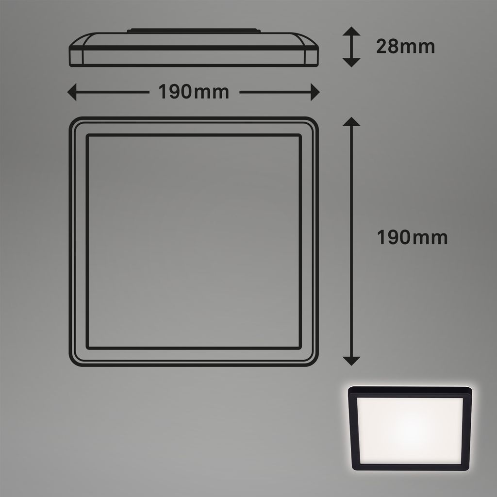 Slim LED Deckenleuchte Eckig. 19x19 cm ? flach. 12W. 1400 lm. Neutralweiß. Backlight. Schwarz 3