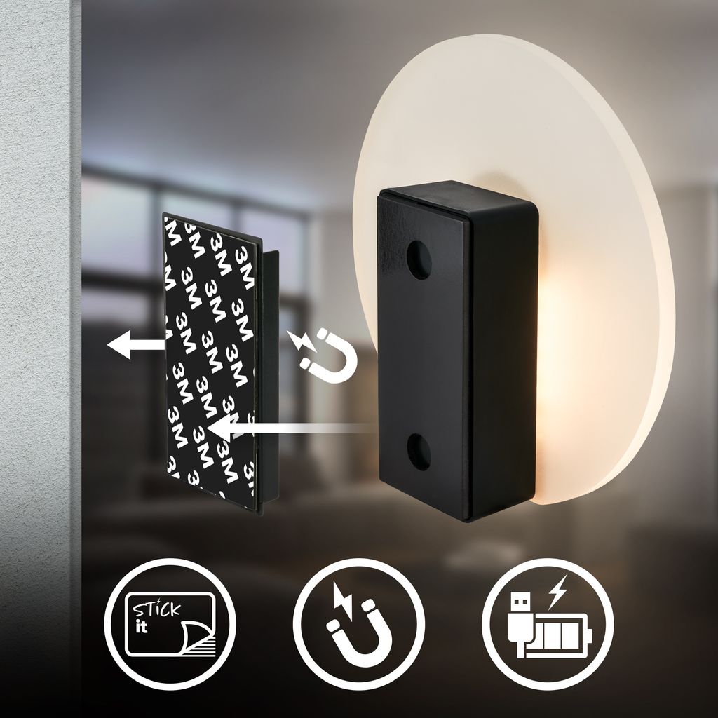 Taro Wandleuchte - 2,5W, 100lm, ohne Stromanschluss, LED, mit Bewegungsmelder, Nickel-Matt