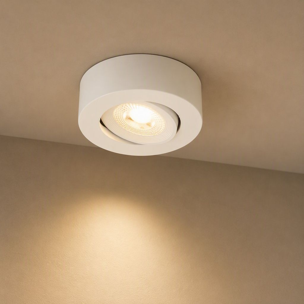 LED Einbaustrahler & Aufbauspot Ø90 mm, Dimmbar, 5W, 230V, Warmweiß, schwenkbar, Weiß