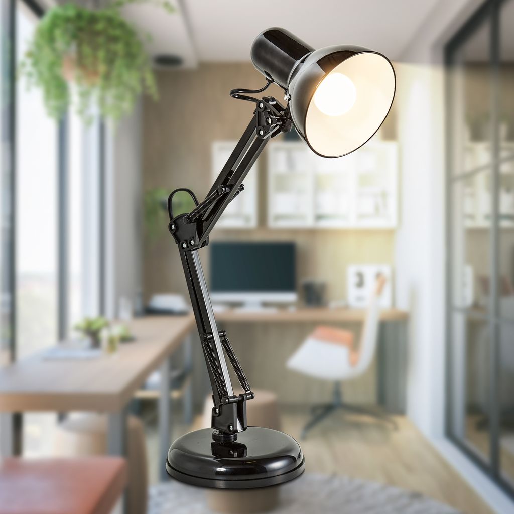 Schreibtischlampe - mit Stecker, Schalter, schwenkbar, E14, schwarz