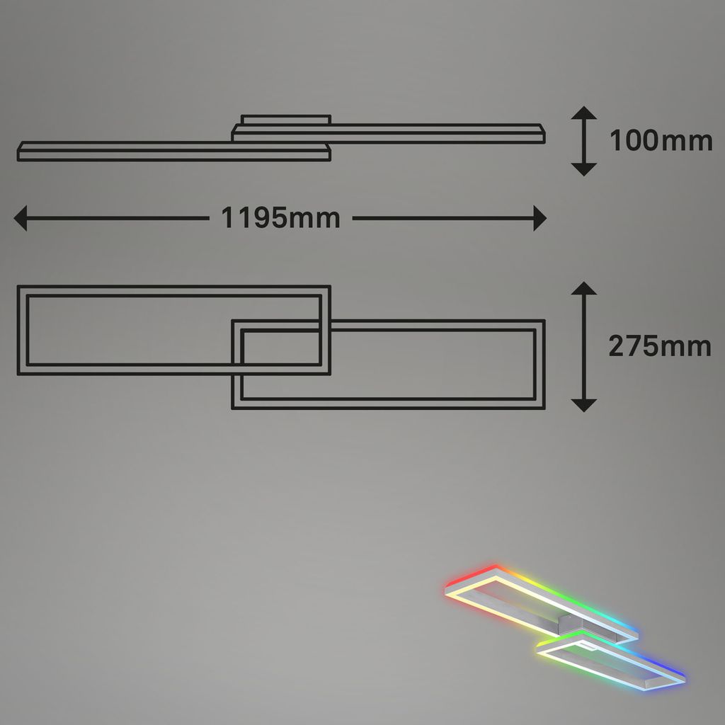 RGB CCT LED ceiling light, 119.5 cm, LED board, 45 W, 4400 lm, aluminium-coloured
