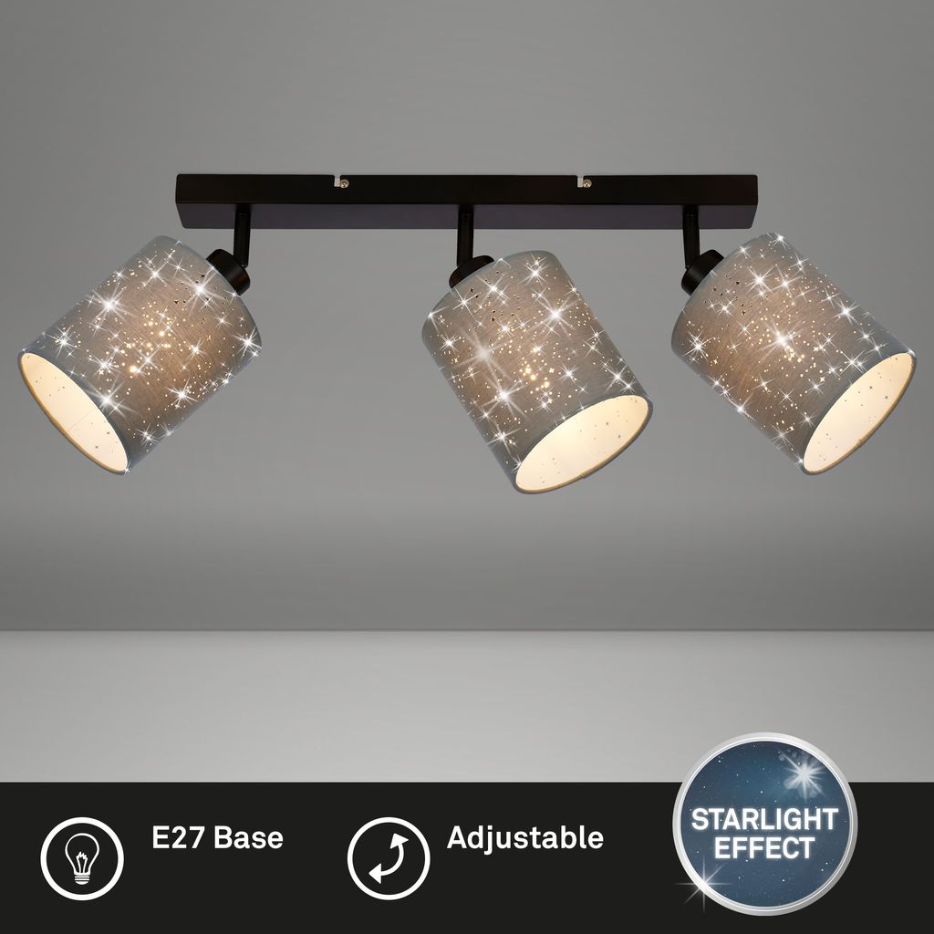 Deckenleuchte Glitzereffekt 3xE27 25 W grau-schwarz Metall-Stoff Briloner 2
