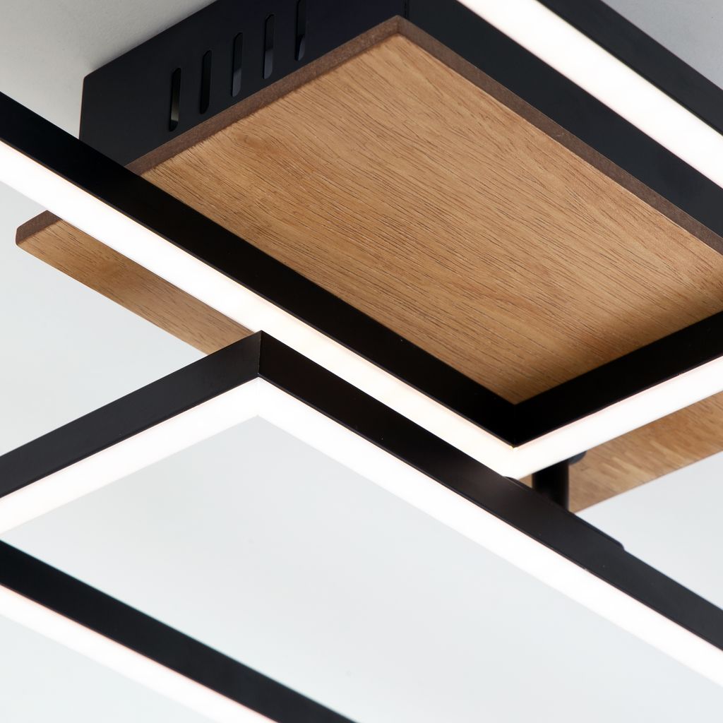 LED Deckenleuchte Dimmbar Fernbedienung CCT 40W Holz-schwarz Metall Briloner 9