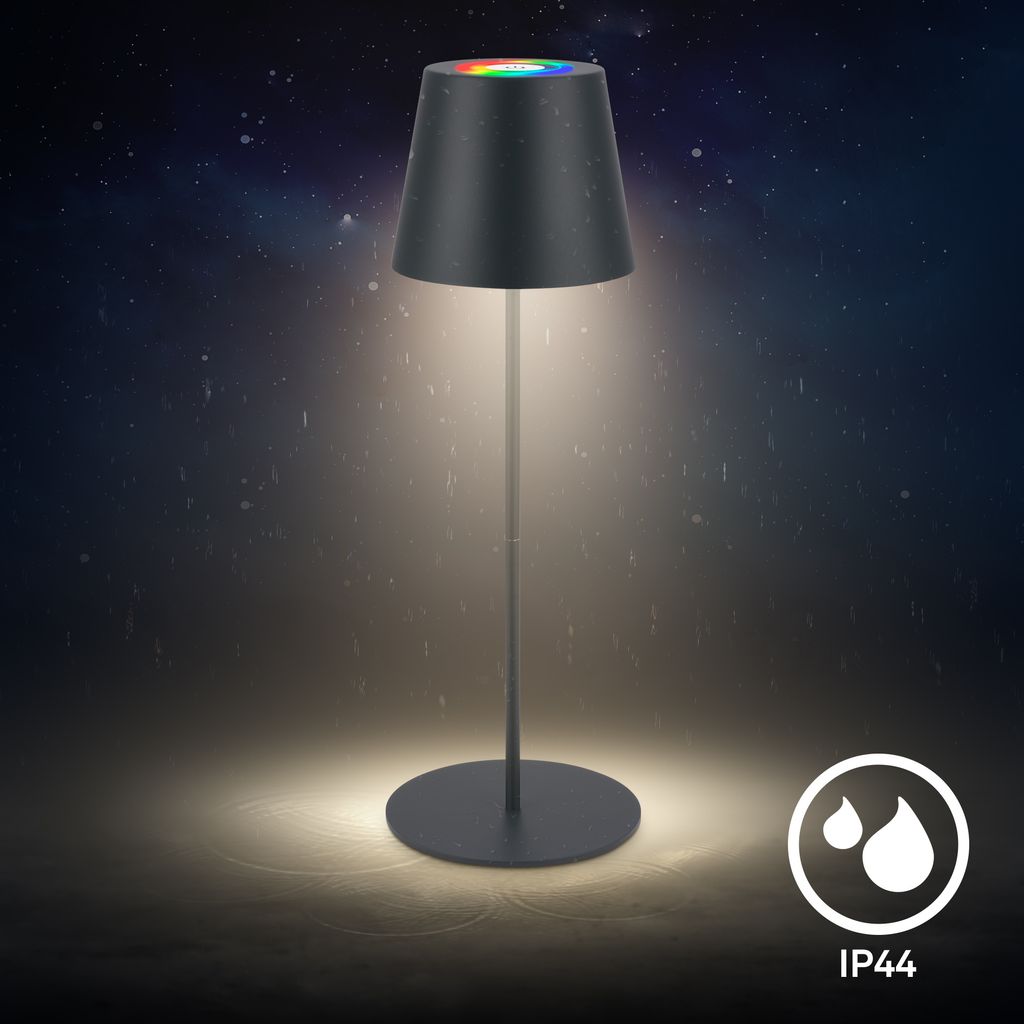 Briloner Calida 3 in 1 RGBW Tischlampe Akku IP44, Dimmbar, Touch, Anthrazit