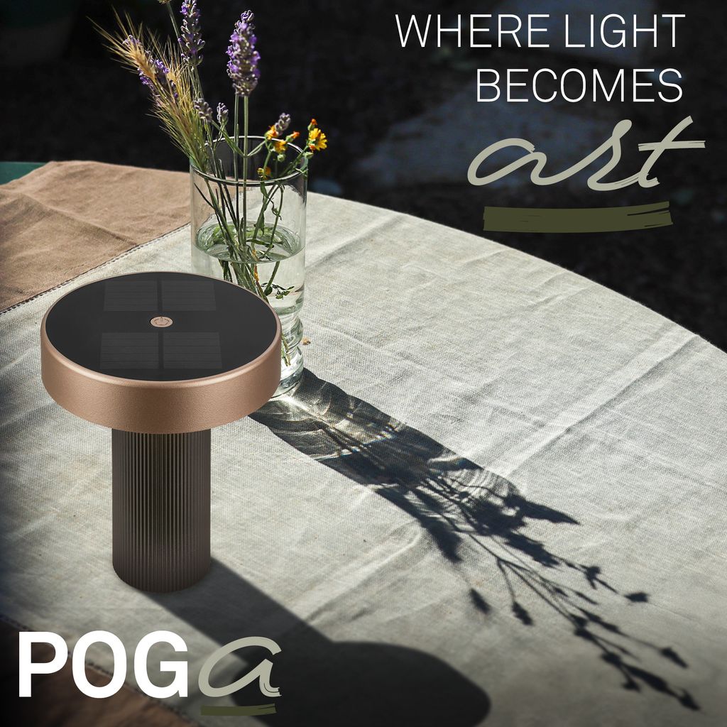 Poga Tischlampe - 1W, 150lm, Kabellos, LED, Dimmbar, Solar, Anthrazit, Bronze metallic