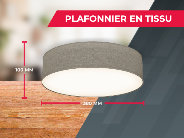 B.K.Licht Ceiling Lamp Shade, Ø38cm/15in, Grey-Brown Fabric, 2xE27 sockets, Bulbs not Included, Flush Mount Ceiling Fitting, Modern Light Fitting for Bedroom, Living Room, Dining Area, IP20