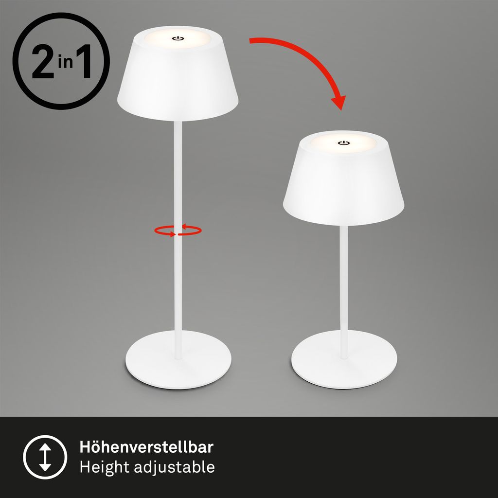 LED Akku-Tischleuchte Tischlampe höhenverstellbar IP44 weiß RGB innen außen 6