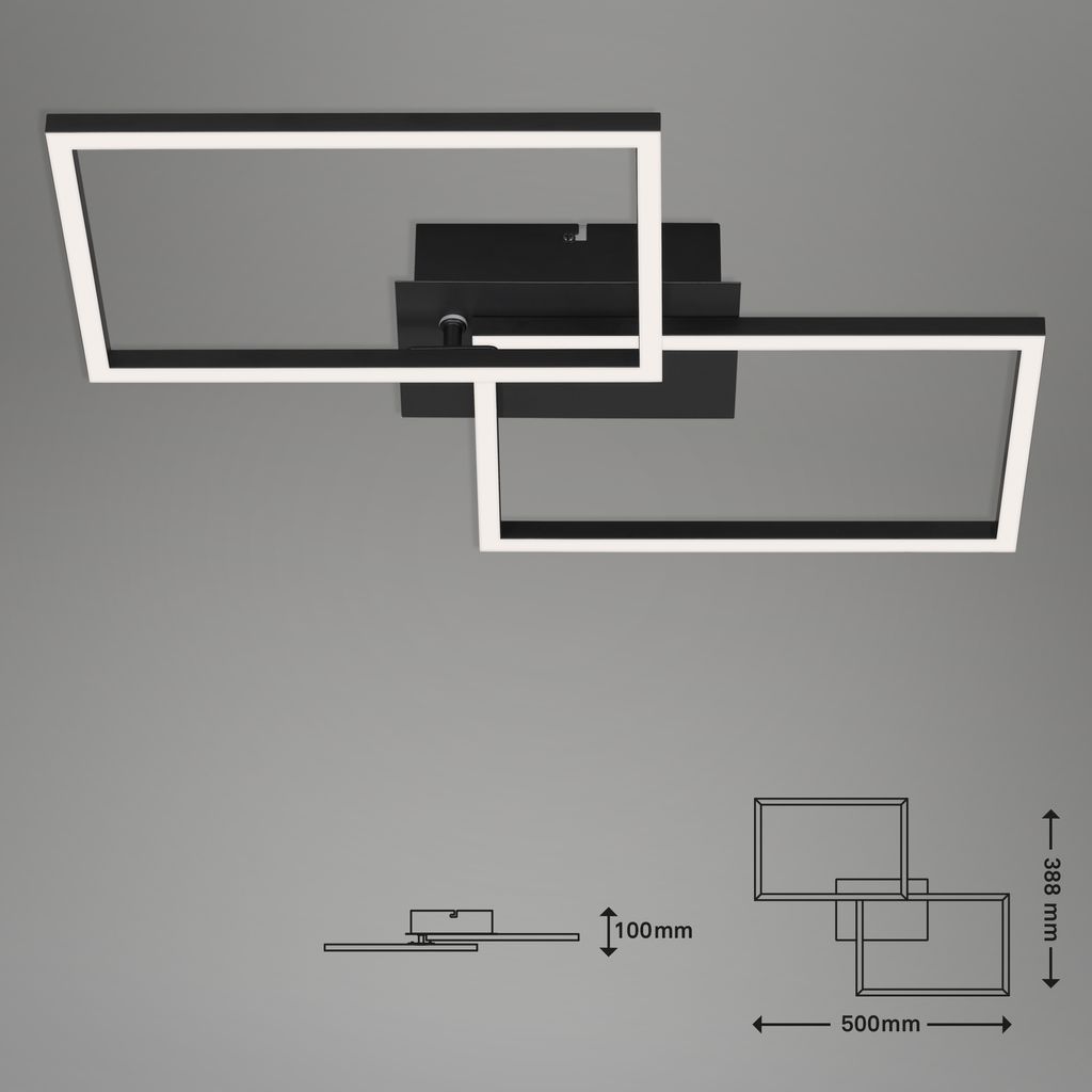 Frame LED ceiling light, dimmable, remote control, CCT, Timer, black
