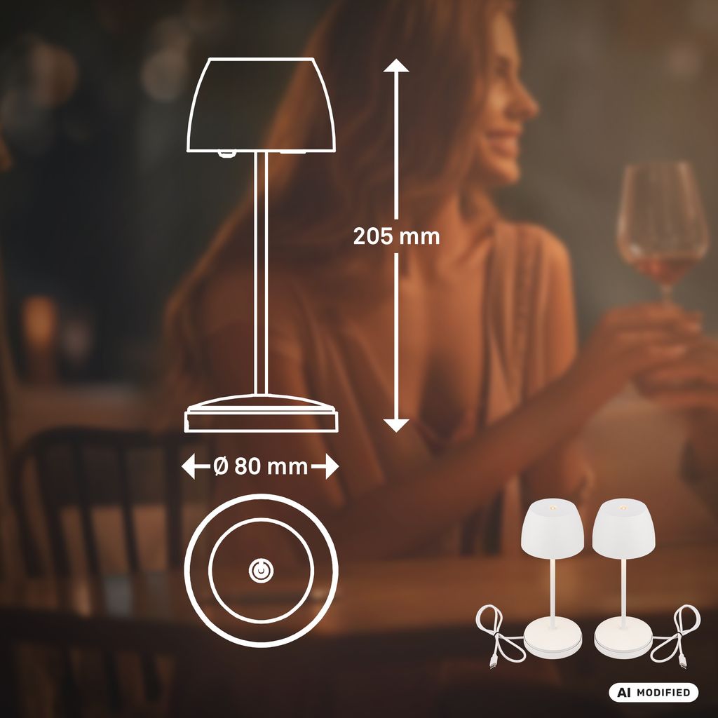 Briloner Serina Mini LED Tischlampe kabellos IP44, Dimmbar, Ladestation, Weiß