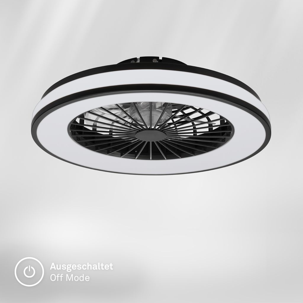 LED Ceiling Fan Light, CCT 3000–6500K, Remote Control, Timer, Black