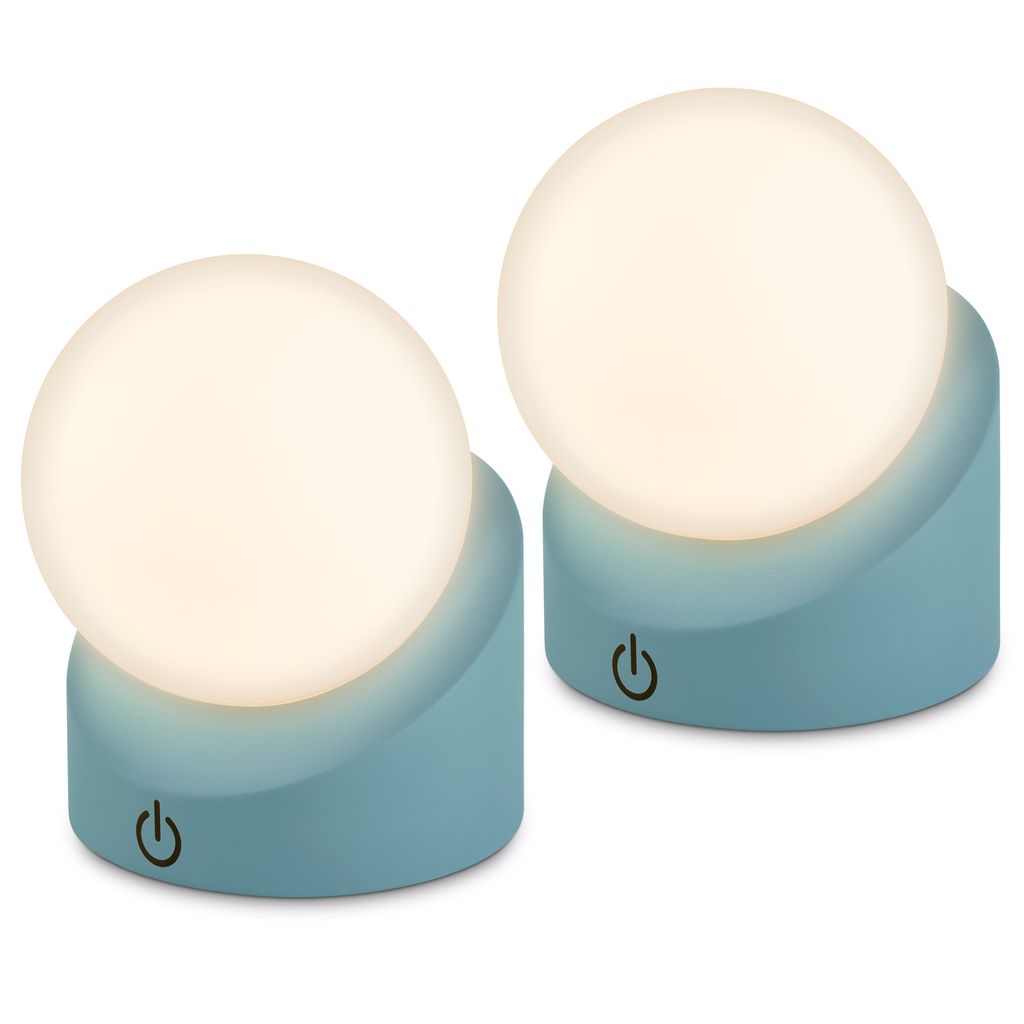 Sora Mini LED Tischlampe kabellos IP54, Dimmbar, Touch, 2er Set, Blau
