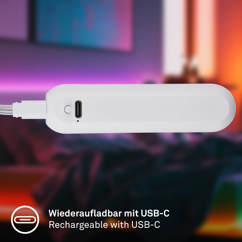LED Streifen 3m - RGB, Akku, Selbstklebend, Weiß