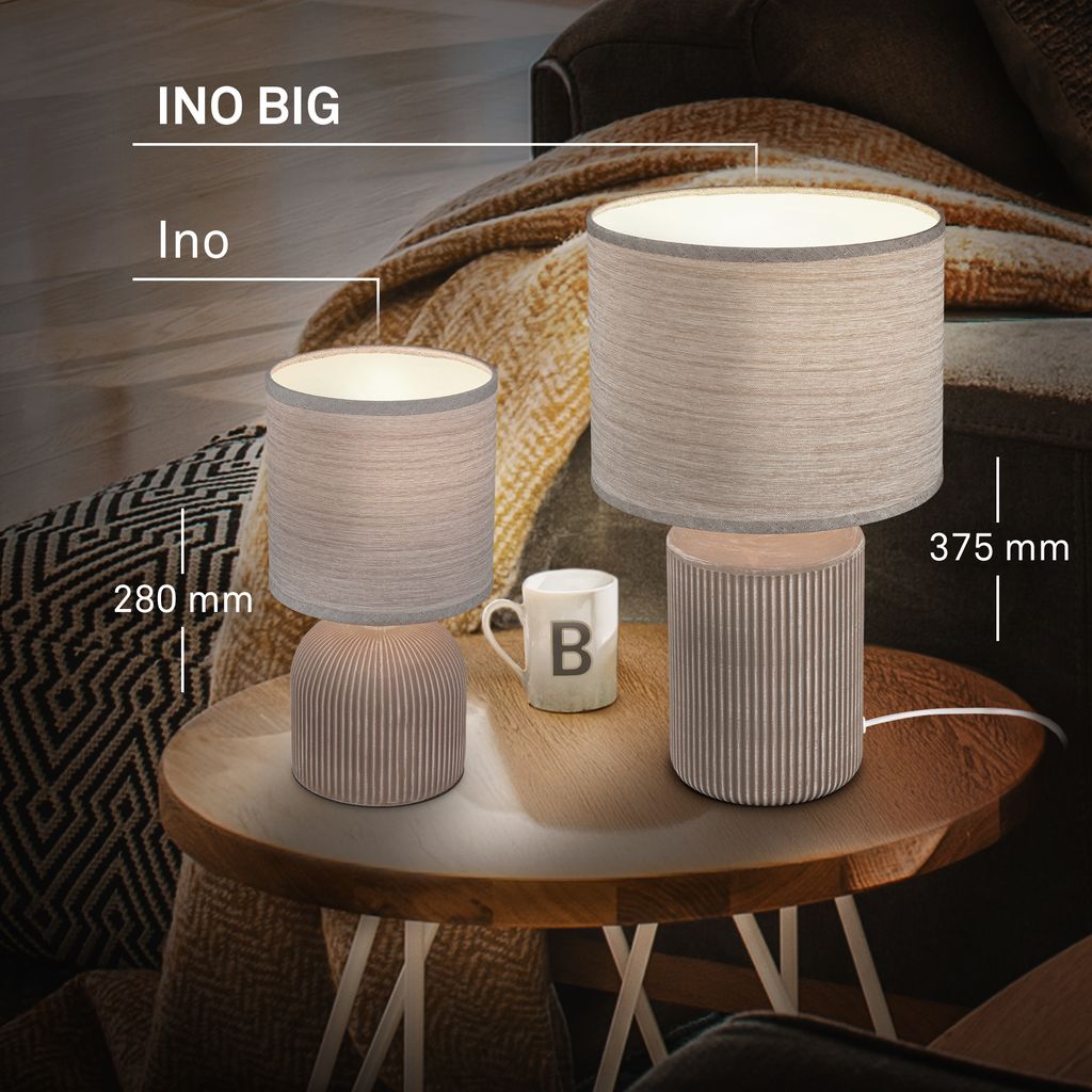 Ino Tischlampe, Stoffschirm, Kabelschalter, Keramikfuß, 22x37,5 cm (DxH), Braun