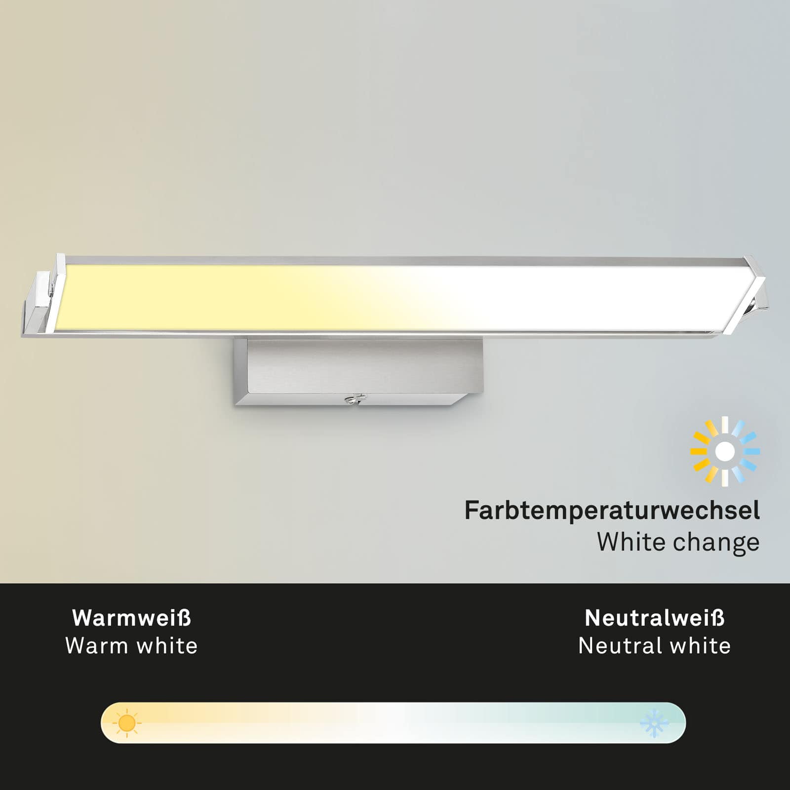 LED Wandleuchte, mit CCT LED Panel, dimmbar 52,5 cm, 15 W, matt-nickel-chrom | Wandleuchten