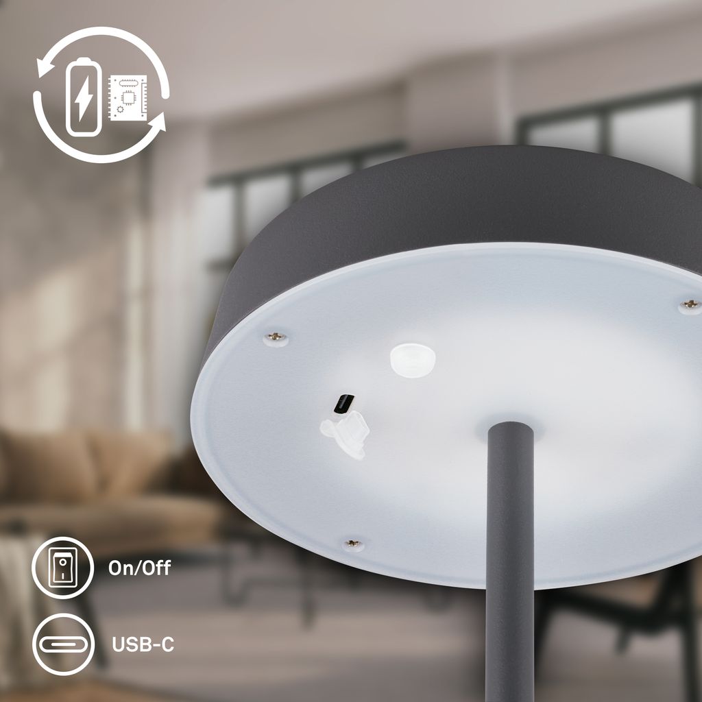 Pala Tischlampe 2er Set - 2,6W, 280lm, Kabellos, LED, Touch, Dimmbar, Anthrazit